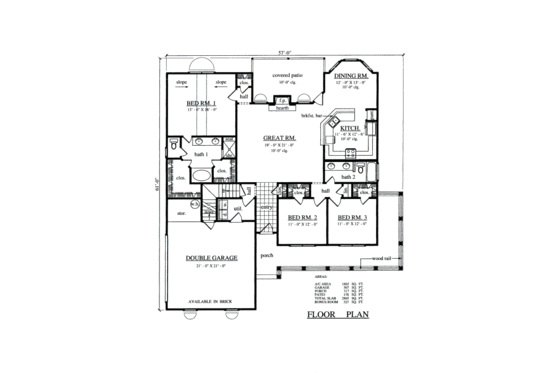 Floor Plan - Main Floor for Farmhouse House Plan #42-364 - 3 bed, 2 bath