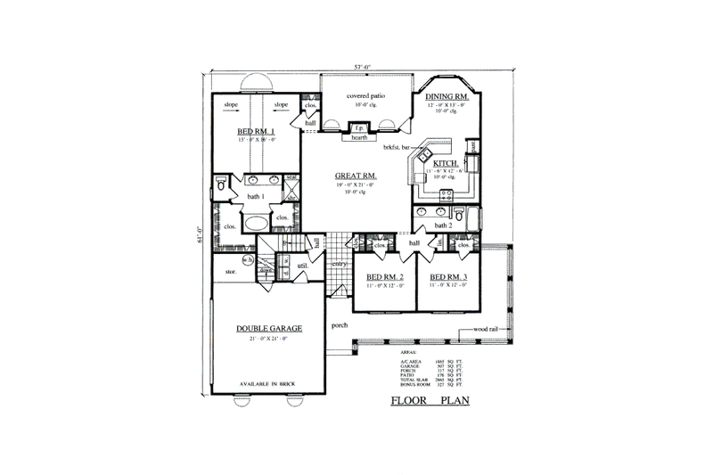 Home Plan - Floor Plan - Main Floor for Farmhouse House Plan #42-364 - 3 bed, 2 bath