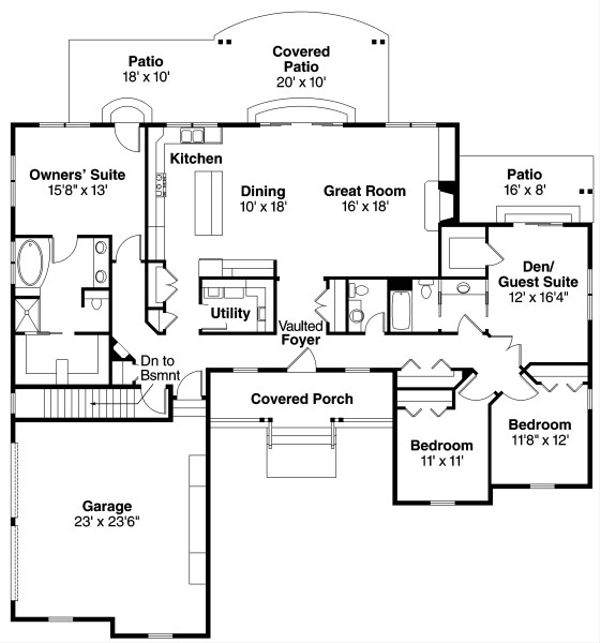 House Design - Ranch Floor Plan - Main Floor Plan #124-818