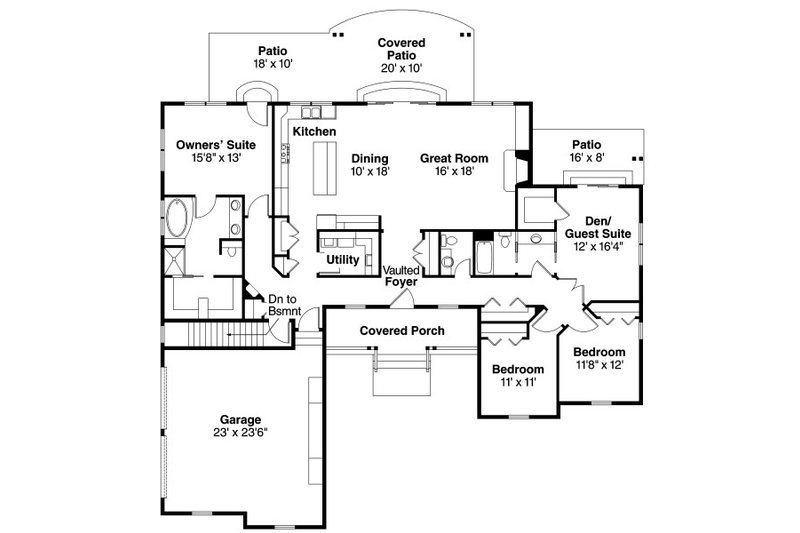 Home Plan - Floor Plan - Main Floor for Ranch House Plan #124-818 - 4 bed, 2.5 bath