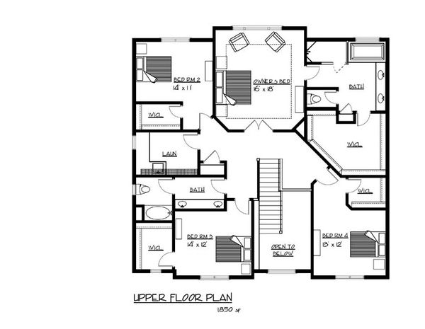 Traditional Floor Plan - Upper Floor Plan #320-500