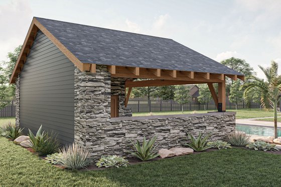 Exterior - Rear Elevation for Craftsman House Plan #455-655, 1 bath