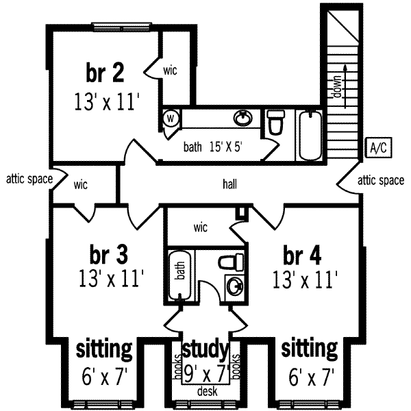 Colonial Floor Plan - Upper Floor Plan #45-231