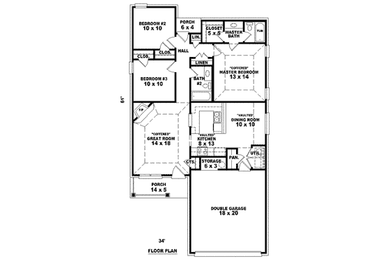 Floor Plan - Main Floor for Traditional House Plan #81-1387 - 3 bed, 2 bath