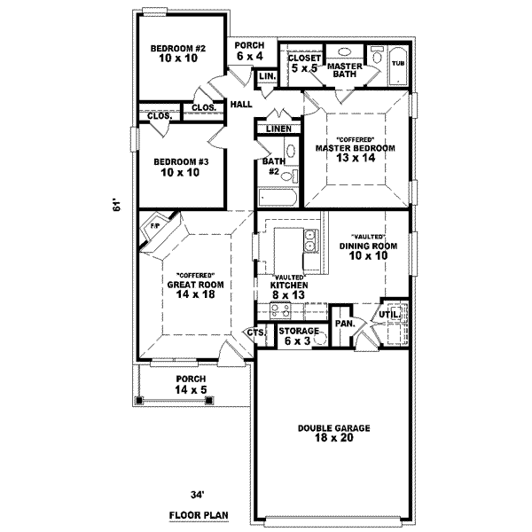 Traditional Style House Plan - 3 Beds 2 Baths 1272 Sq/Ft Plan #81-1387 ...