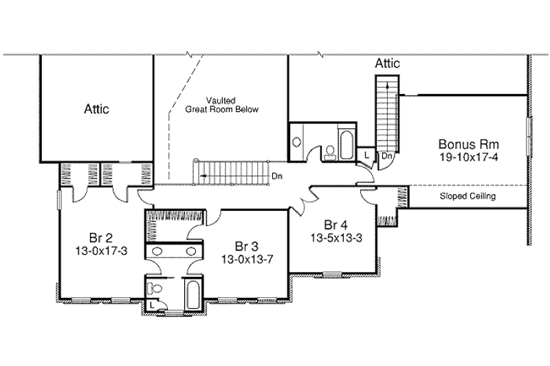 Home Plan - Floor Plan - Upper Floor for Colonial House Plan #57-358 - 4 bed, 3 bath