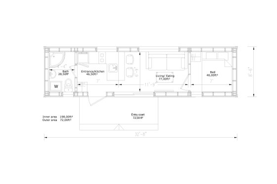 Floor Plan - Main Floor for Modern House Plan #549-20 - 1 bed, 1 bath