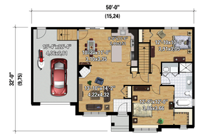 Floor Plan - Main Floor 1 for Ranch House Plan #25-4547 - 2 bed, 1 bath
