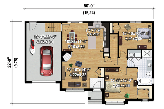 Floor Plan - Main Floor 1 for Ranch House Plan #25-4547 - 2 bed, 1 bath