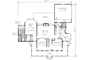 Country style house plan, farmhouse main level floor plan