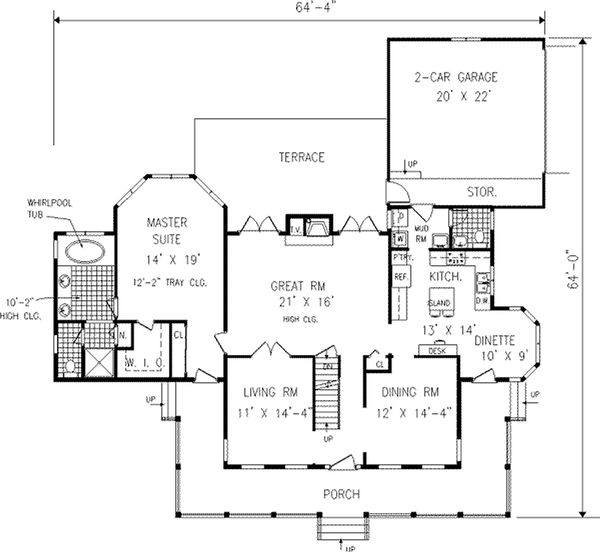 Country style house plan, farmhouse main level floor plan