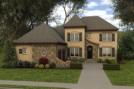 Exterior - Front Elevation for European House Plan #413-883 - 5 bed, 4 bath