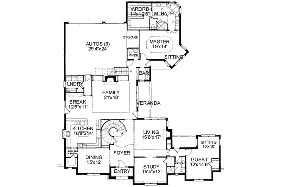 Floor Plan - Main Floor for European House Plan #141-153 - 5 bed, 4.5 bath