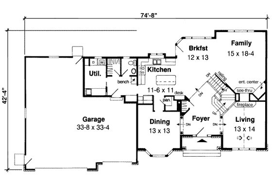 Floor Plan - Main Floor for Traditional House Plan #312-383 - 4 bed, 2.5 bath