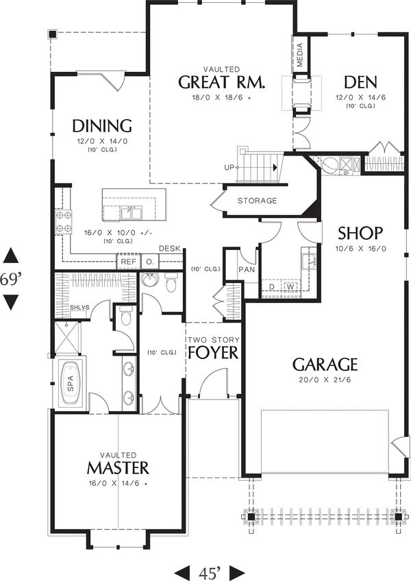 House Plan Design - Main Level Floor Plan - 3400 square foot Craftsman home