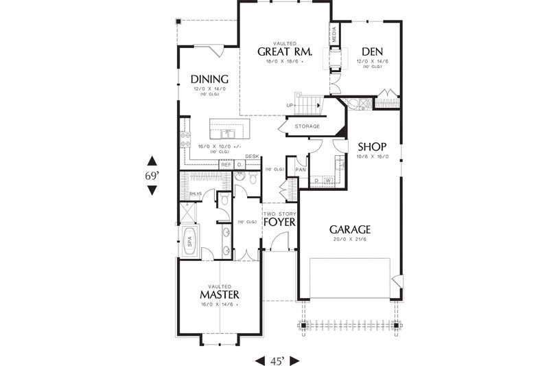 Home Plan - Main Level Floor Plan - 3400 square foot Craftsman home