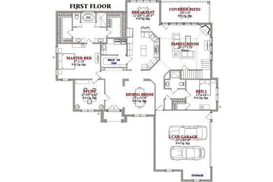 Floor Plan - Main Floor for Traditional House Plan #63-228 - 4 bed, 4 bath