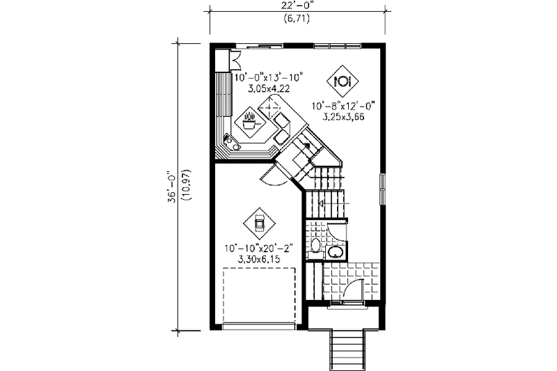 Architectural House Design - Floor Plan - Main Floor for European House Plan #25-3034 - 2 bed, 2 bath