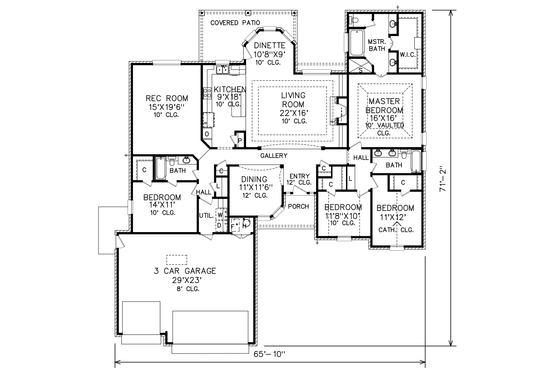 Floor Plan - Main Floor for Traditional House Plan #65-526 - 4 bed, 3 bath