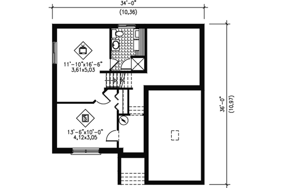 Floor Plan - Lower Floor for Cottage House Plan #25-4116 - 3 bed, 2 bath