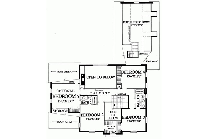 Architectural House Design - Floor Plan - Upper Floor for Colonial House Plan #137-108 - 4 bed, 3 bath