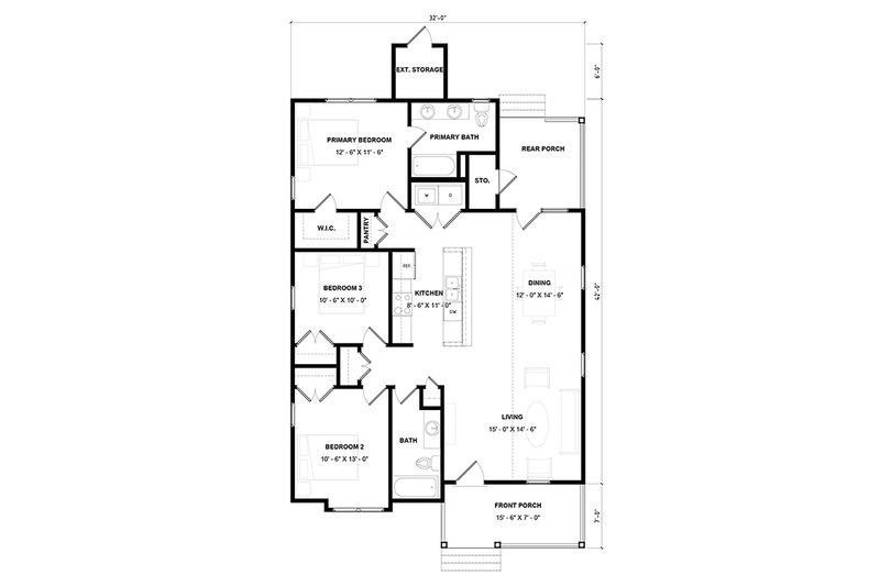 Home Plan - Floor Plan - Main Floor for Bungalow House Plan #936-30 - 3 bed, 2 bath
