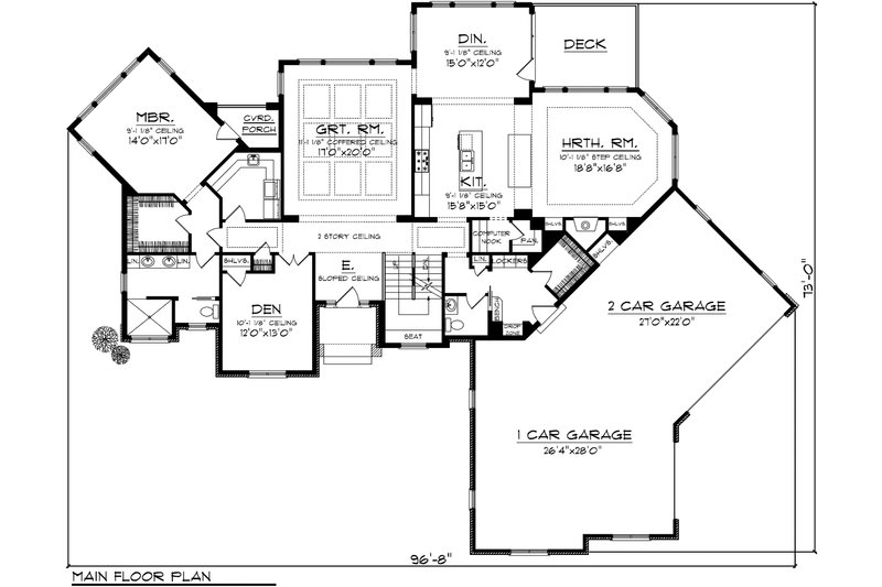 House Design - Floor Plan - Main Floor for Craftsman House Plan #70-1130 - 4 bed, 3.5 bath