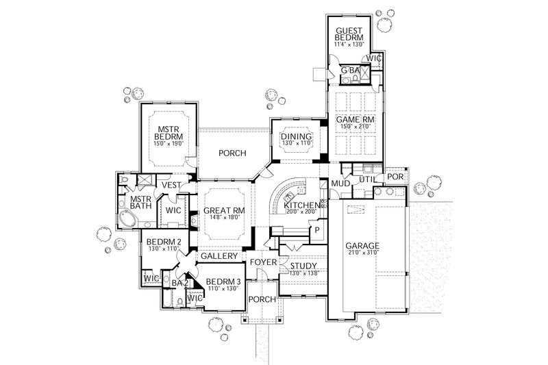 Architectural House Design - Floor Plan - Main Floor for Contemporary House Plan #80-186 - 4 bed, 3 bath
