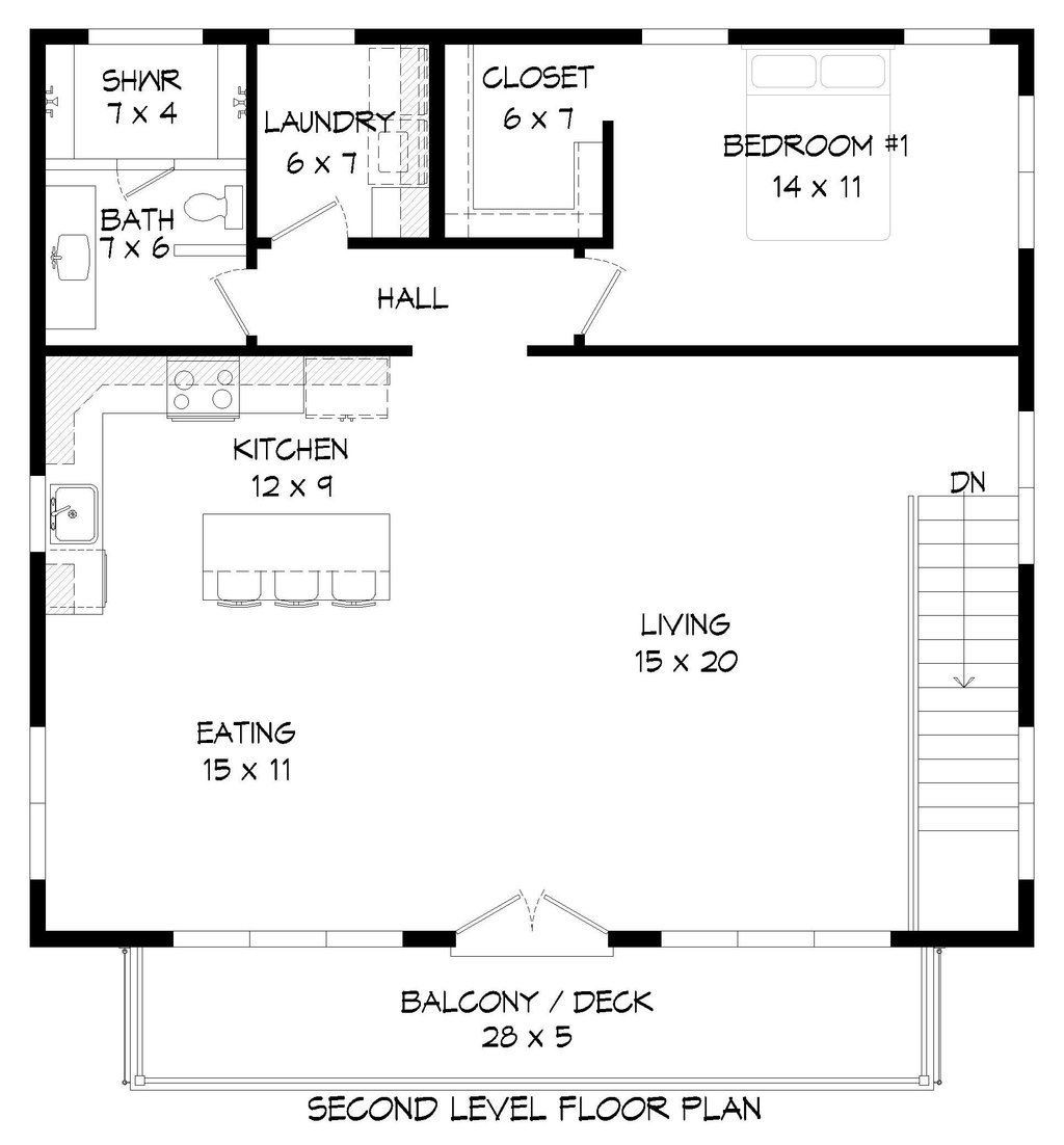 Contemporary Style House Plan - 1 Beds 1.5 Baths 1240 Sq/Ft Plan #932 ...