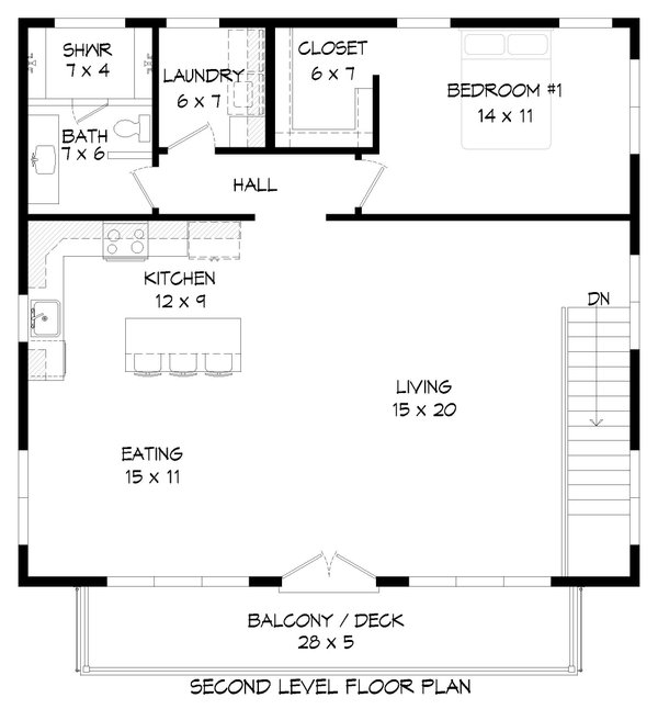 Contemporary Style House Plan - 1 Beds 1.5 Baths 1240 Sq/Ft Plan #932 ...