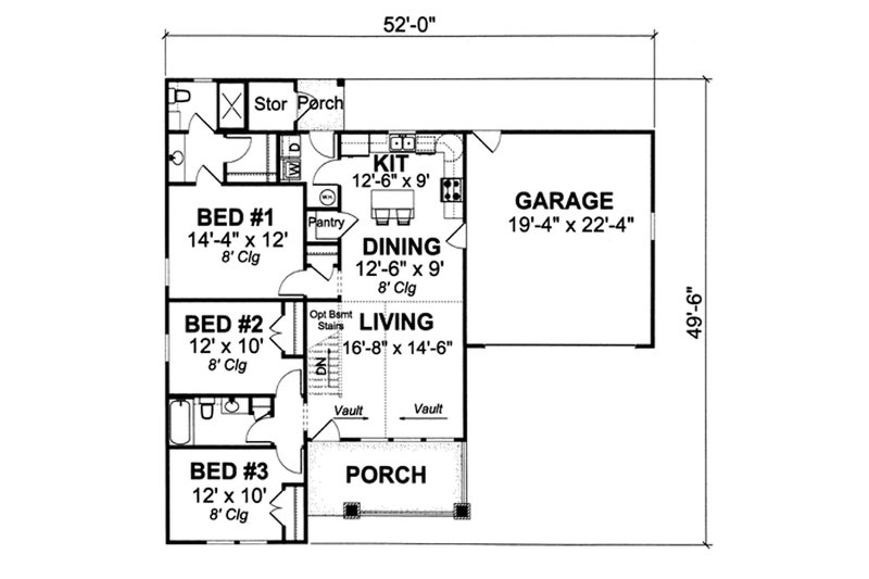 Home Plan - Floor Plan - Main Floor 1 for Cottage House Plan #513-2044 - 3 bed, 2 bath