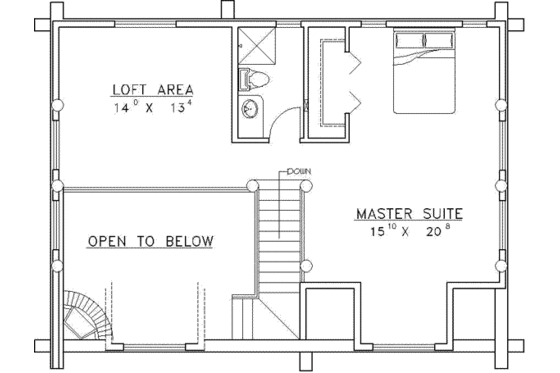 Floor Plan - Upper Floor for Log House Plan #117-122 - 2 bed, 2.5 bath