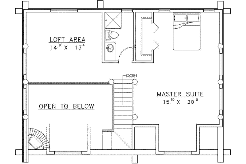 Home Plan - Floor Plan - Upper Floor for Log House Plan #117-122 - 2 bed, 2.5 bath