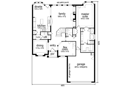 Floor Plan - Main Floor for European House Plan #84-462 - 3 bed, 2.5 bath