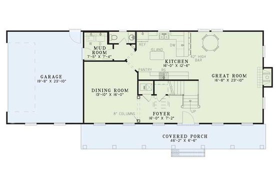 Floor Plan - Main Floor for Southern House Plan #17-258 - 3 bed, 2.5 bath