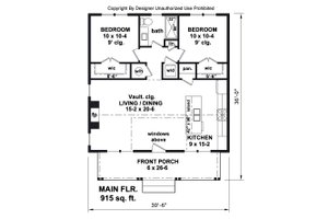 Floor Plan - Main Floor for Bungalow House Plan #51-1438 - 2 bed, 1 bath