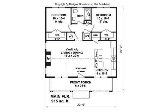 Floor Plan - Main Floor for Bungalow House Plan #51-1438 - 2 bed, 1 bath