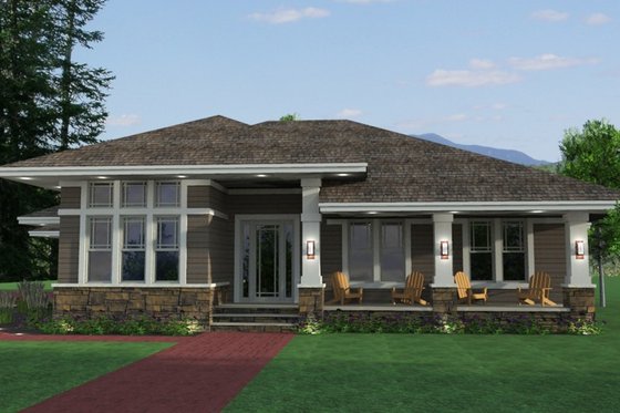 Exterior - Front Elevation for Prairie House Plan #51-299 - 2 bed, 2.5 bath