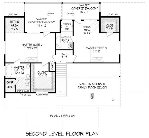 Southern Floor Plan - Upper Floor Plan #932-802