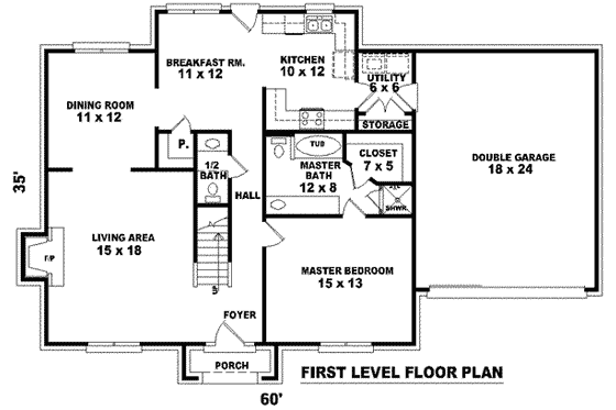Floor Plan - Main Floor for European House Plan #81-1405 - 3 bed, 2.5 bath
