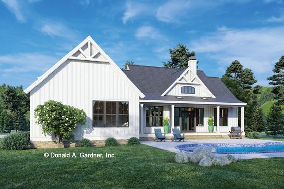 Exterior - Rear Elevation for Farmhouse House Plan #929-1145 - 3 bed, 2 bath