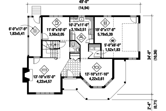 Floor Plan - Main Floor for Victorian House Plan #25-4760 - 3 bed, 1 bath