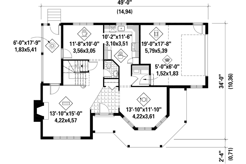Home Plan - Floor Plan - Main Floor for Victorian House Plan #25-4760 - 3 bed, 1 bath