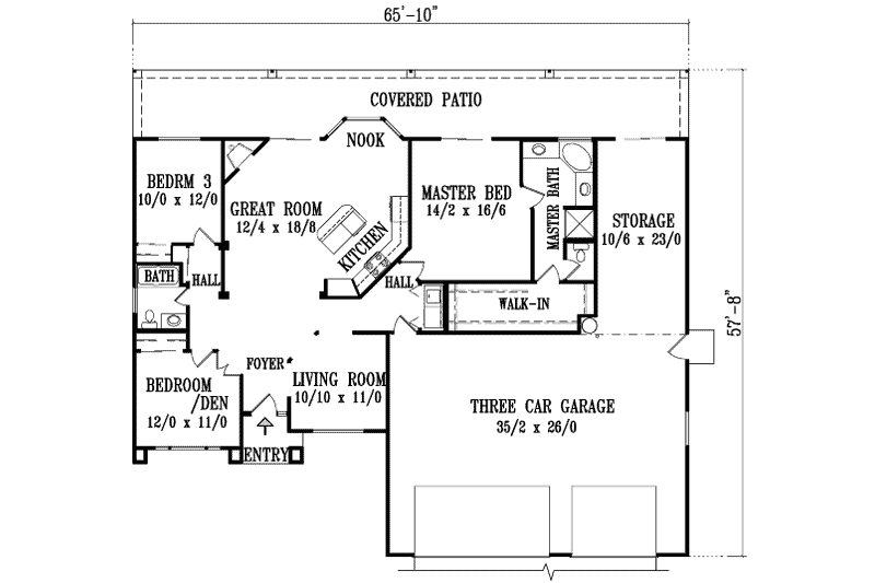 Home Plan - Floor Plan - Main Floor for Traditional House Plan #1-1324 - 3 bed, 2 bath