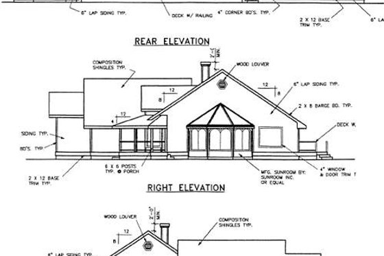 Exterior - Rear Elevation for Country House Plan #60-402 - 2 bed, 2 bath
