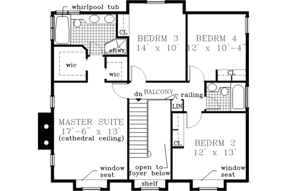 Floor Plan - Upper Floor for Country House Plan #3-179 - 4 bed, 3 bath