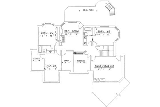 Floor Plan - Lower Floor for Traditional House Plan #117-427 - 3 bed, 4.5 bath