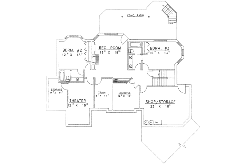 Dream House Plan - Floor Plan - Lower Floor for Traditional House Plan #117-427 - 3 bed, 4.5 bath