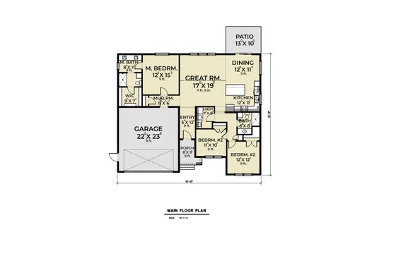 Floor Plan - Main Floor for Craftsman House Plan #1070-49 - 3 bed, 2 bath