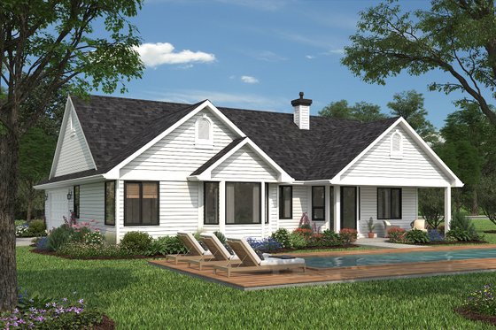 Exterior - Rear Elevation for Ranch House Plan #18-1057 - 3 bed, 2 bath